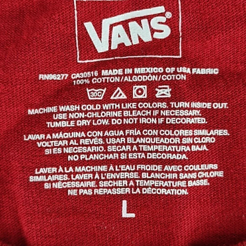 Vans Men's 100% Cotton, Red Cardinal Short Sleeve Vintage T Shirt Size Large - Picture 9 of 9